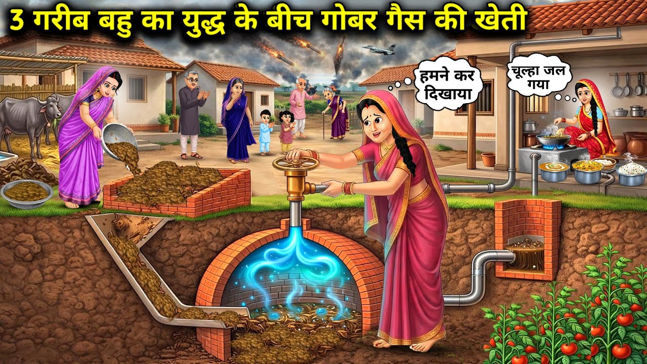 3 गरीब बहु का युद्ध के बीच गोबर गैस की खेती||Poor daughter-in-law's war amidst cow dung gas cultivat