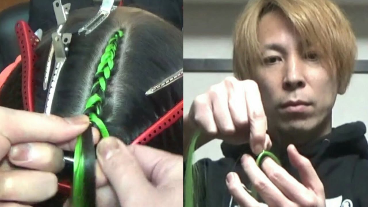 コーンロウ+エクステ/How to braid cornrows with hairextentions (Kanekalon fiber)