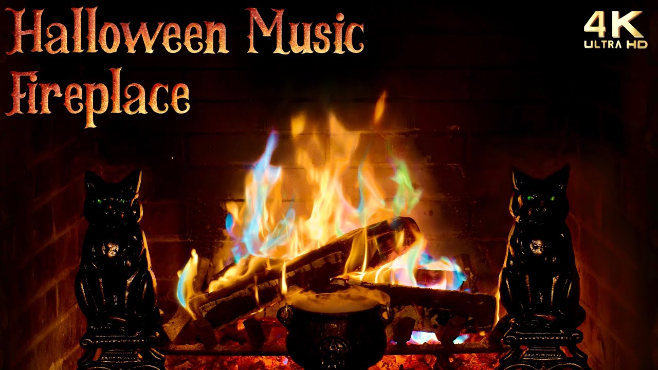 Halloween Fireplace with Instrumental Halloween Music Ambience - Spooky Halloween Background