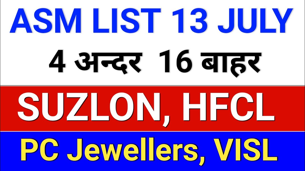 ASM List Update. suzlon energy latest news? pc jewellers latest news? VISL Share, HFCL,