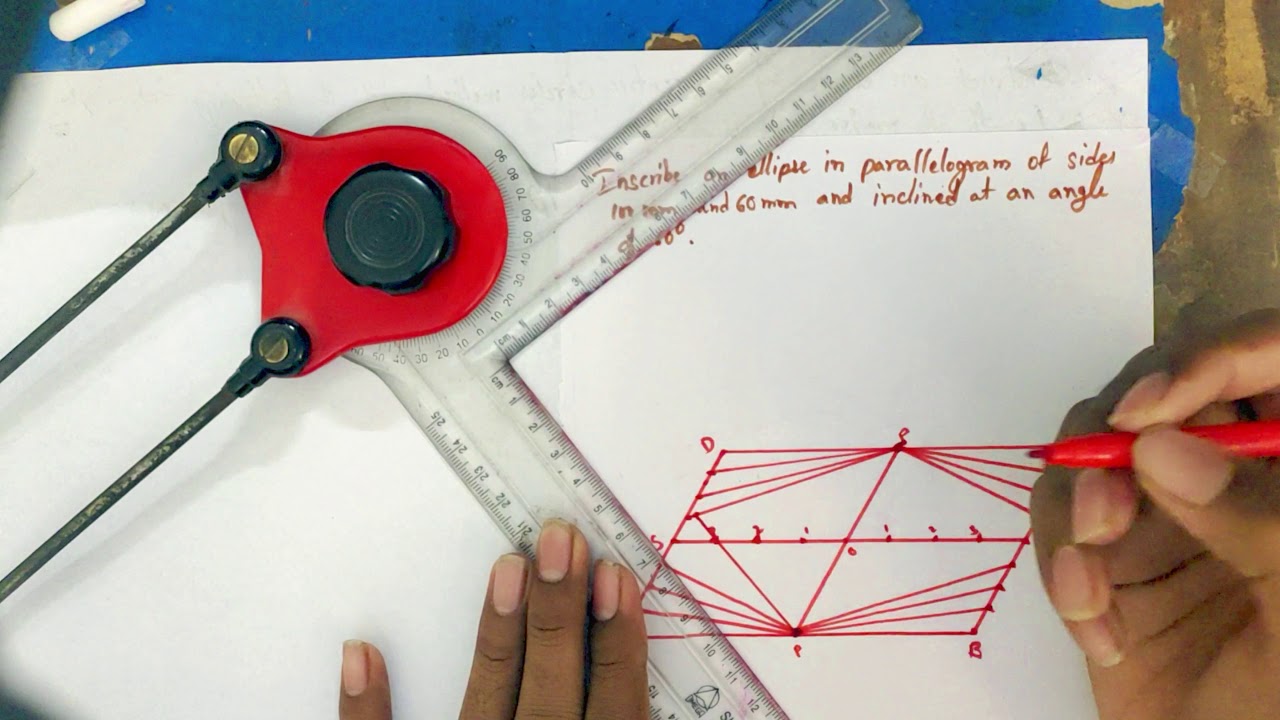 how to draw ellipse by using parallelogram in telugu