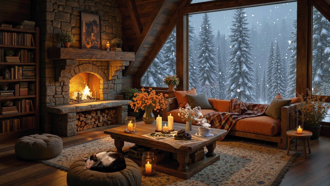 Cozy Winter Cabin Jazz ❄️ Smooth Fireplace Ambience for Study, Work & Peaceful Moments