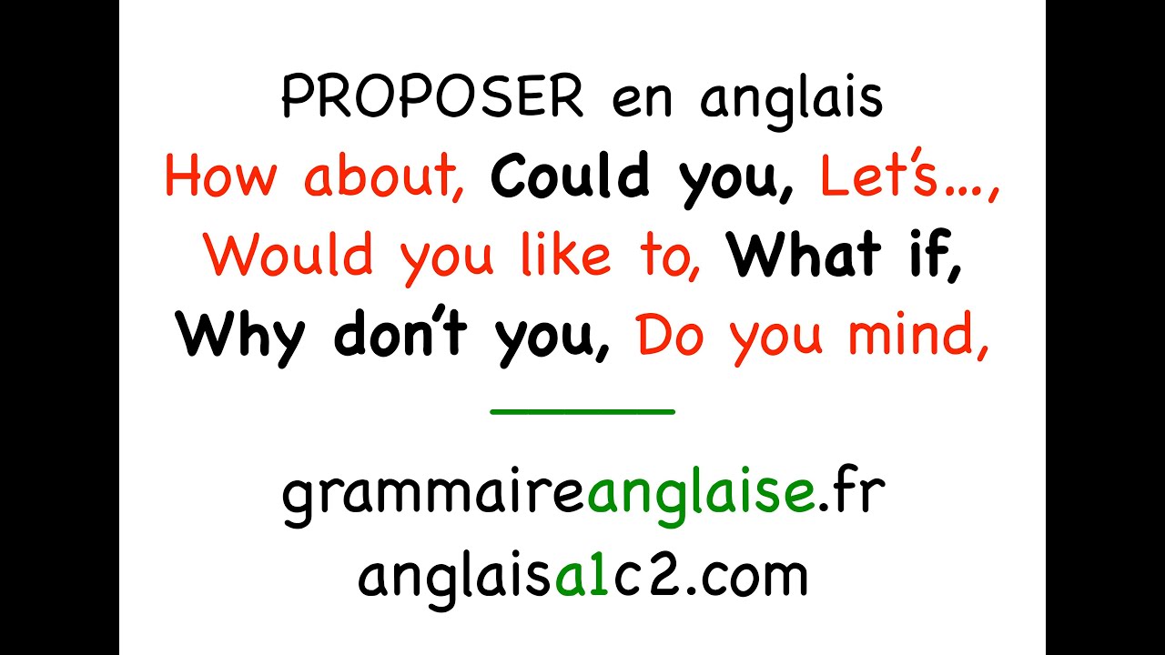 Anglais ..Et si.. Pourrais-tu..Voudrais-tu..Pourquoi ne pas do.. Cela te dérangerait-il.... - n93