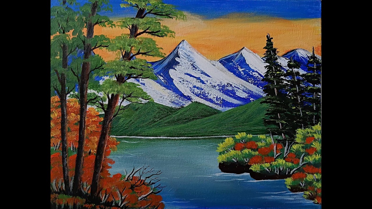 Sunset Hues by a Mountain Lake | Acrylic Landscape Painting