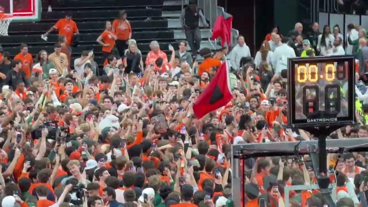 The students swarm the court to celebrate North Carolina victory February 10, 2026
