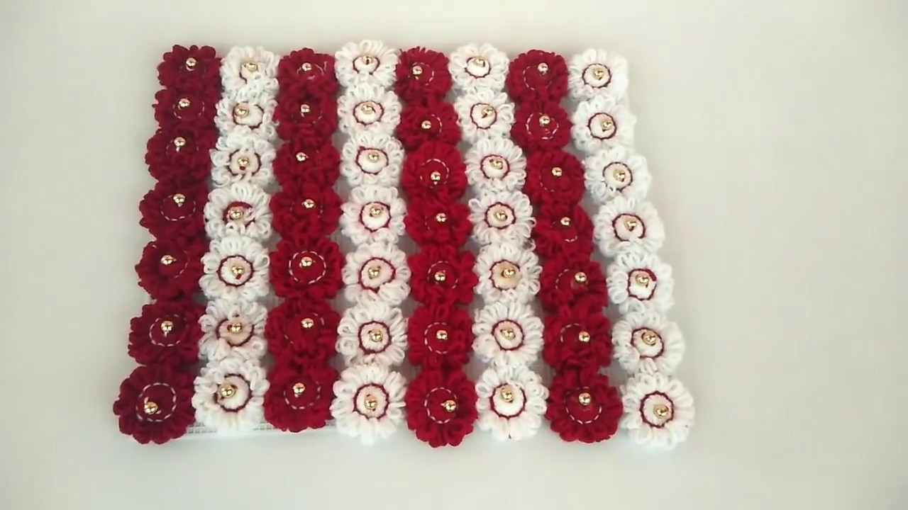 DIY EASY TABLE MAT CRAFT WITH WOOLEN FLOWER || BEAUTIFUL TABLEMAT MAKING IDEAS || AWESOME TABLEMAT |