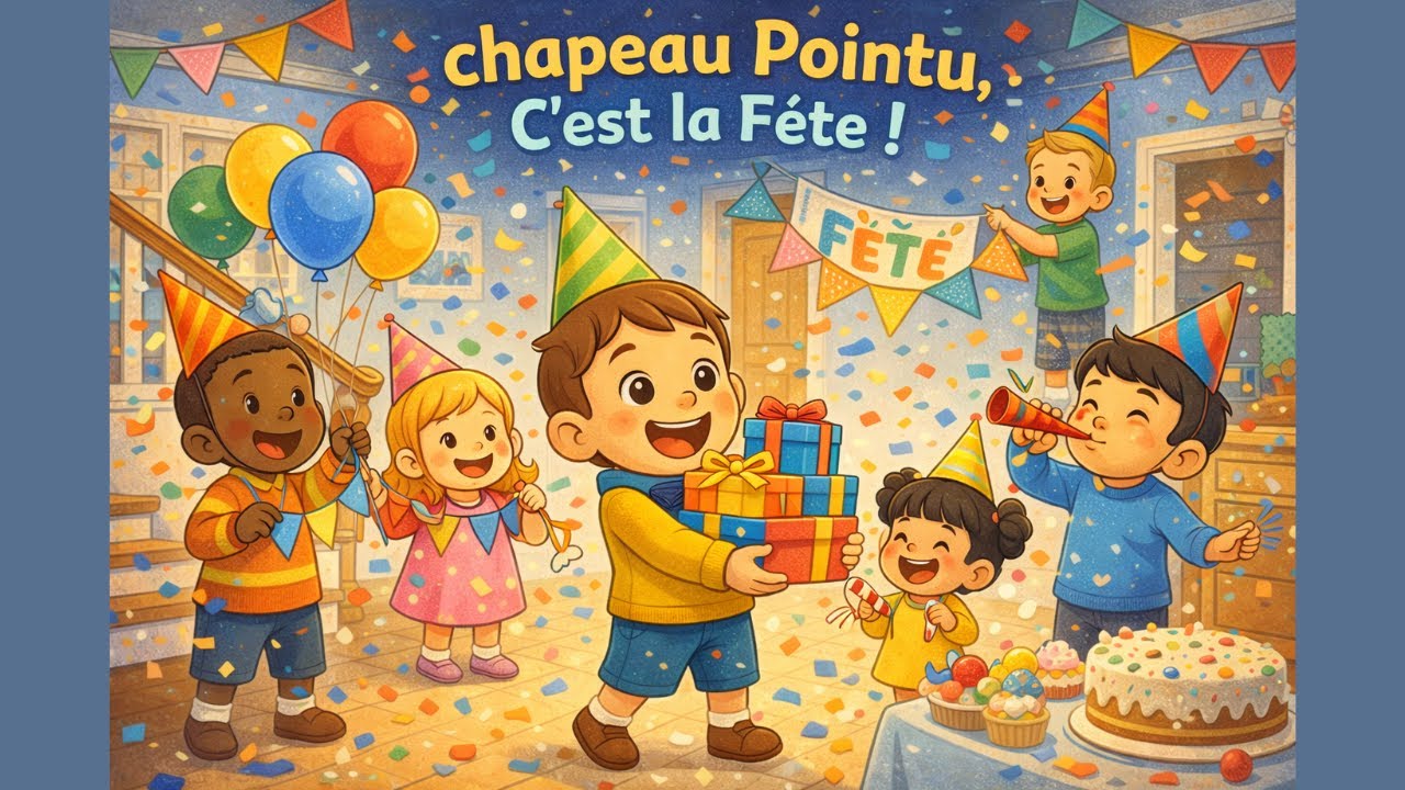 🥳Chapeau pointu, c'est la fête !🥳 - comptine joyeuse pour enfants