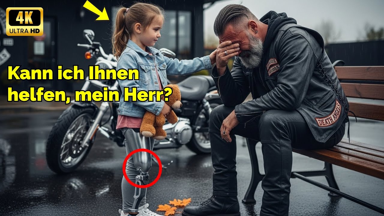 Mädchen mit Beinprothese tröstet trauernden Biker – 1300 Hells Angels versammeln sich an ihrer Schul