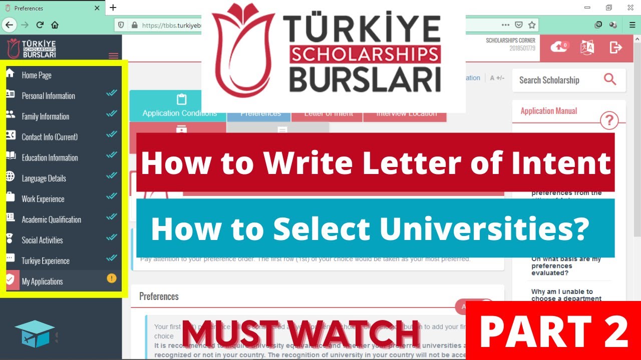 Letter of Intent | How to select Turkish University | Turkey Burslari Scholarship | Part 2