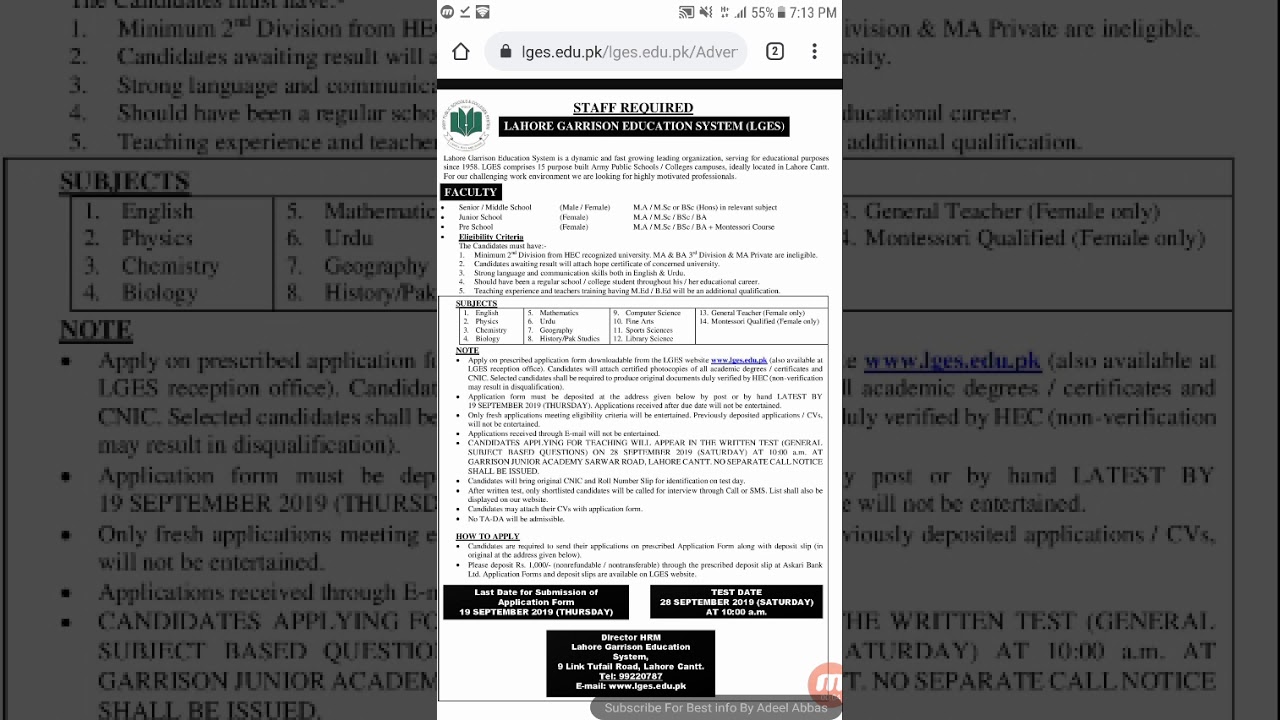 Educator Male Female Jobs In 15 Army Public Schools Colleges LGES | All Subject Teaching Jobs 2019