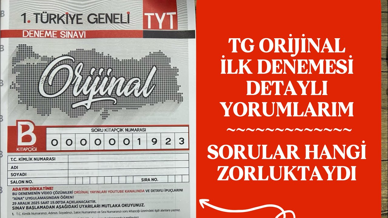 Orijinal Yayınları T&uuml;rkiye Geneli (Tg) Deneme Sınavı Yorumum #yks26 