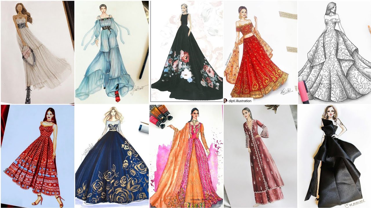 Fashion design illustration collection for beginners..fashion drawing ... dress design drawing ...