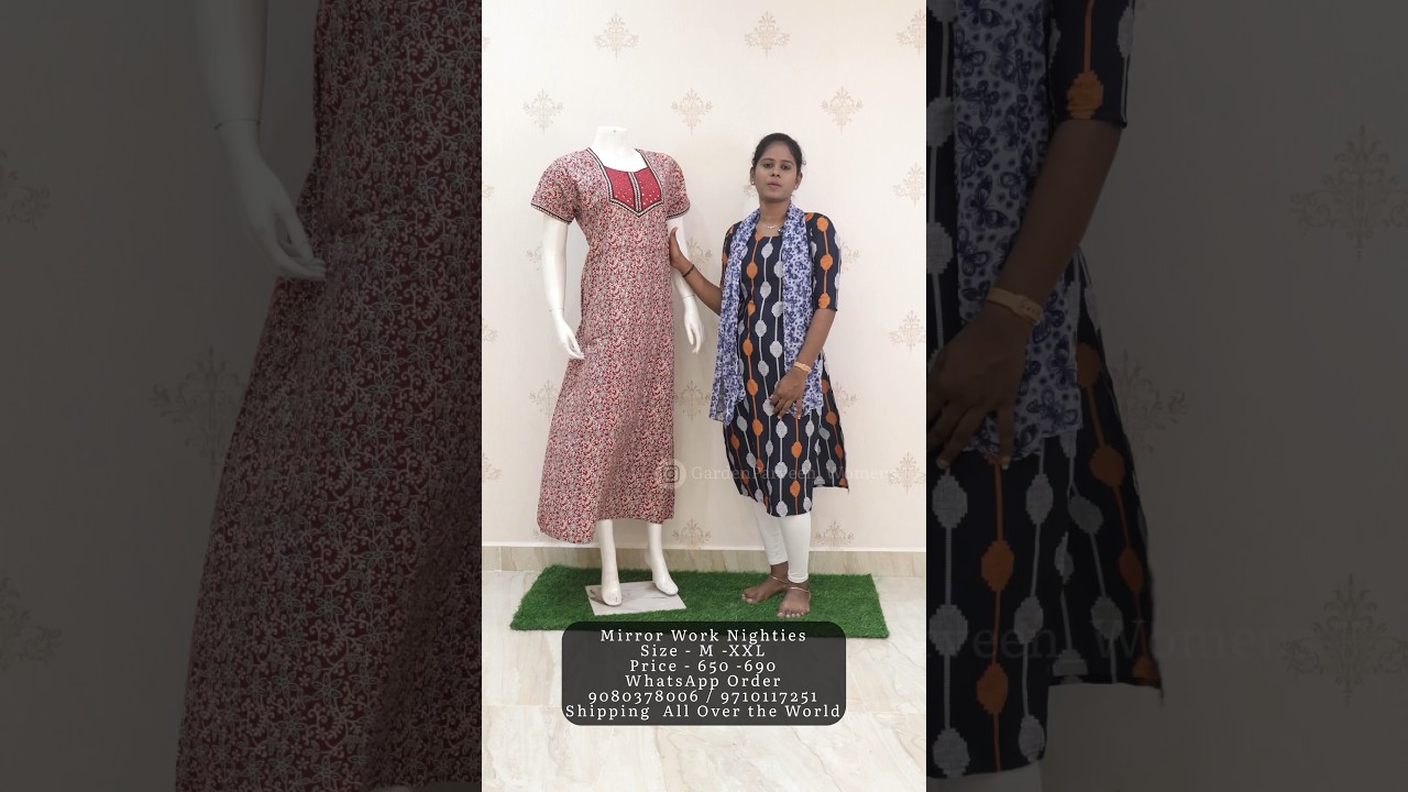 Mirror Work Nighties from ₹650 - ₹690. M - XXL size available. #gardenparveen #nightwears #nighty