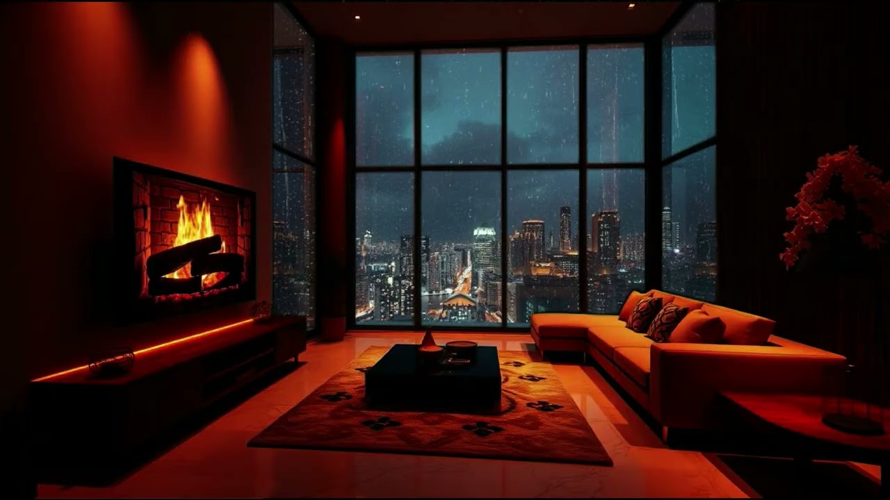 Relaxing Rain Sounds for Sleep 🌧️ Soft Piano, Fireplace & Cozy City Ambience