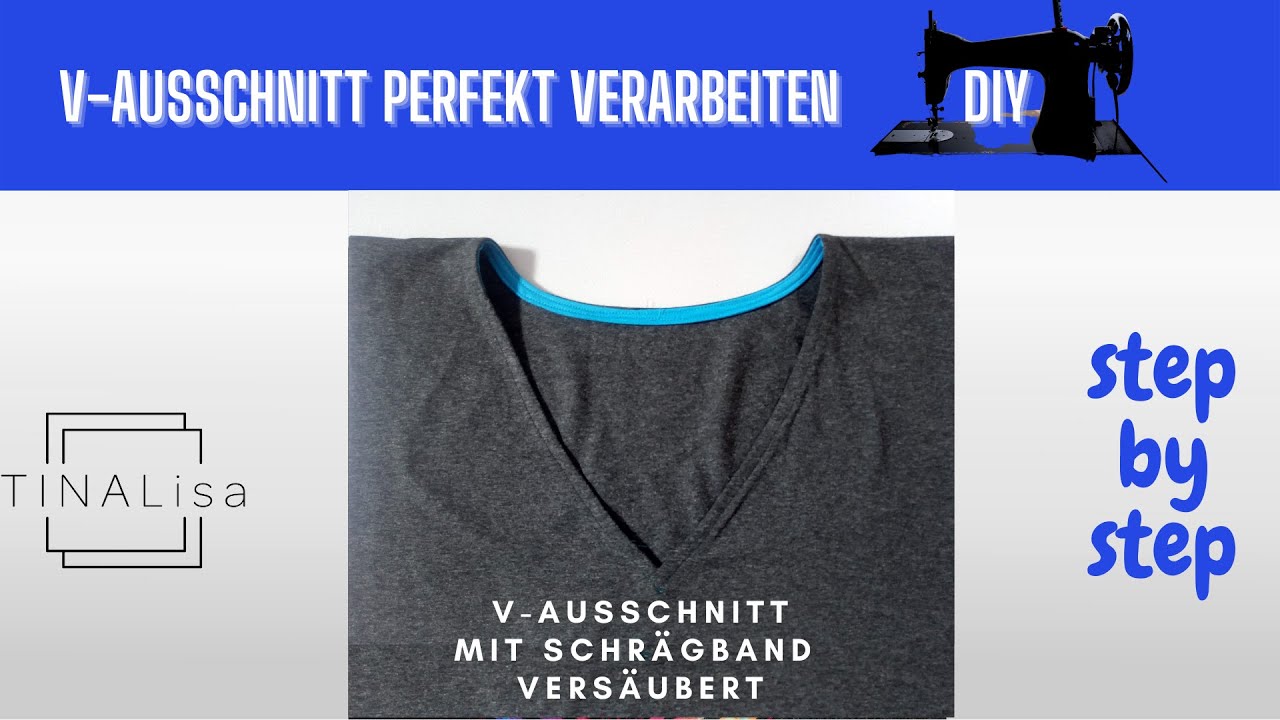 V-Ausschnitt mit Schrägband versäubert