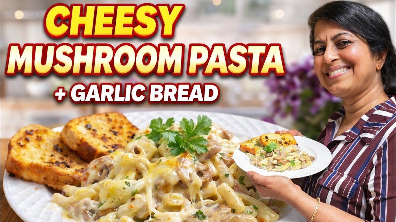Creamy Garlic Mushroom Pasta / Garlic Bread / Small Small Happiness..
