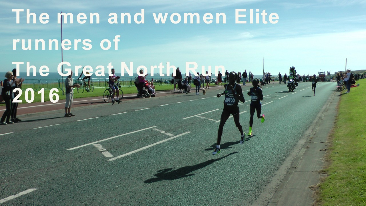 The Elite Runners of the 2016 Great North Run on the last stretch in South Shields