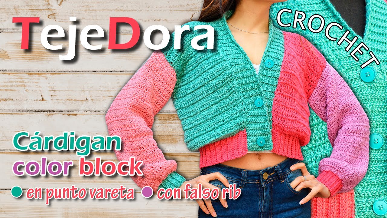 Cárdigan multicolor color block tejido en punto vareta // CROCHET - GANCHILLO