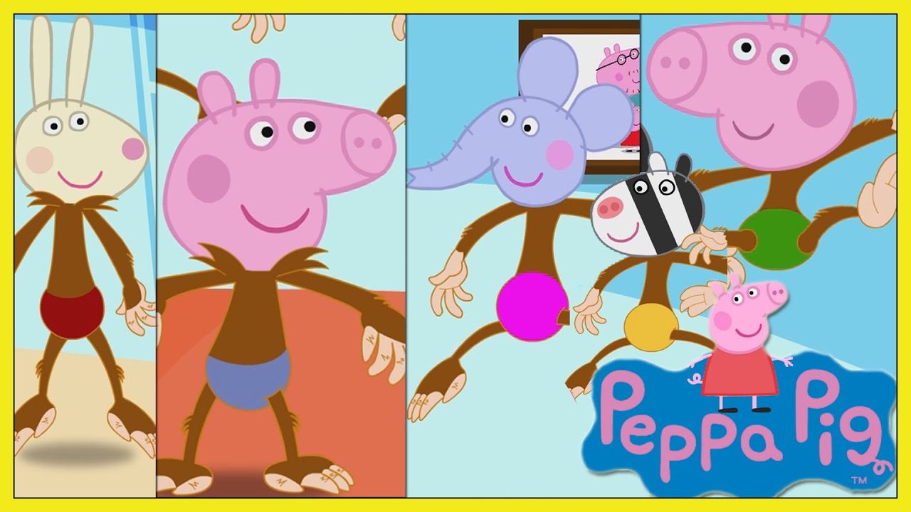 Peppa Pig Cinco macaquinhos pulando na cama em Português