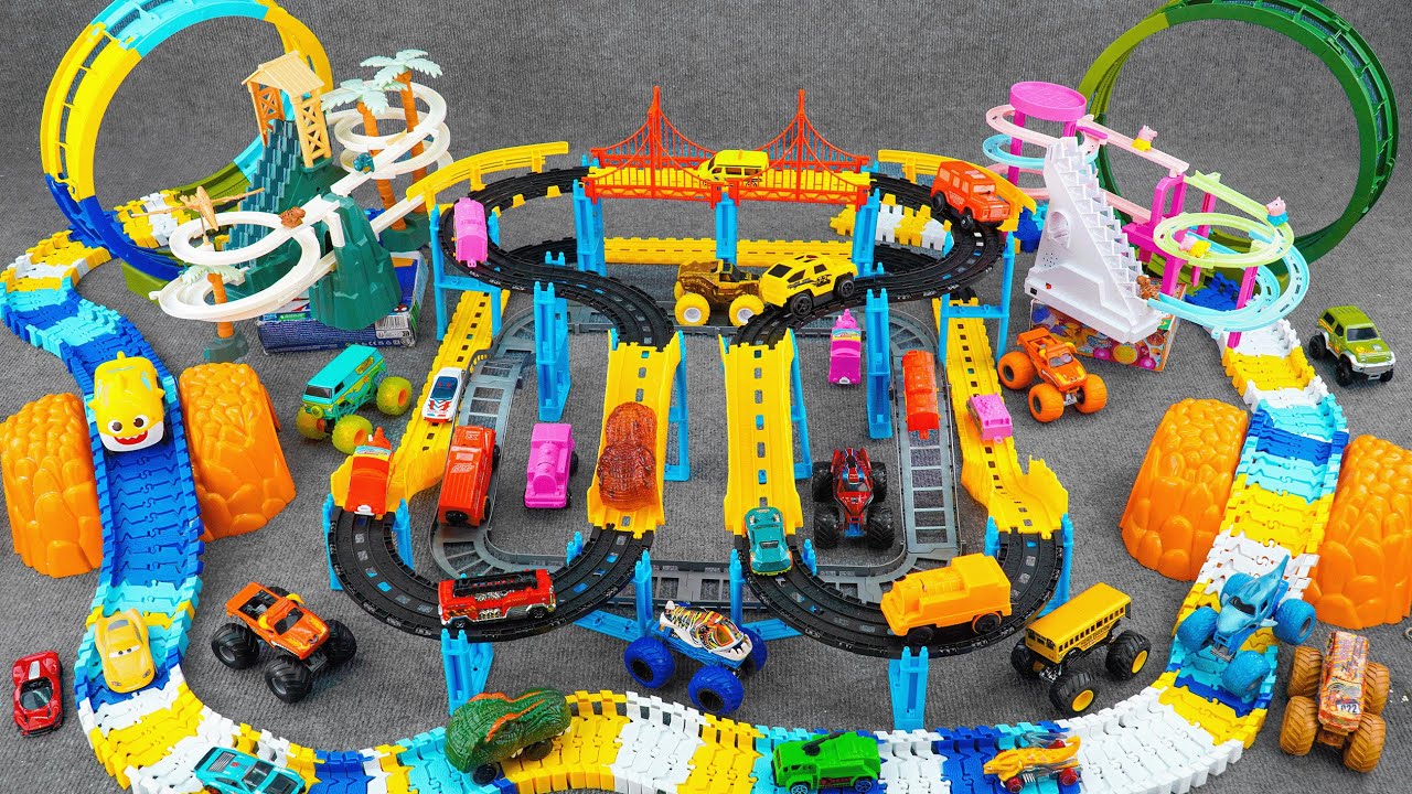 30 minutes of satisfying Dino Track Roller Coaster and Off road Baby Shark Track ASMR | Toy review