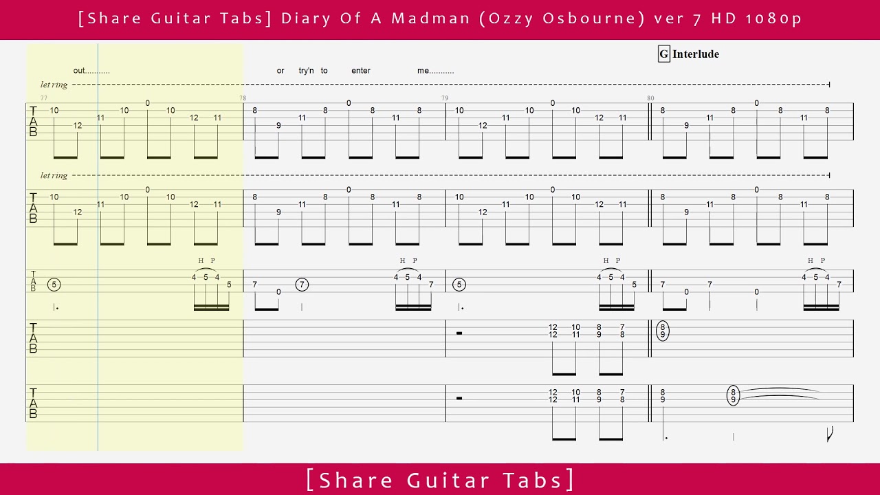 [Share Guitar Tabs] Diary Of A Madman (Ozzy Osbourne) ver 7 HD 1080p