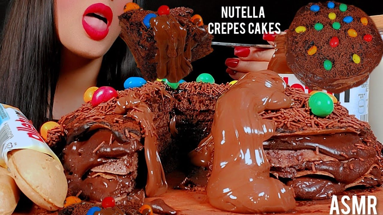 🥞ASMR NUTELLA CREPES CAKE 👅🍫whit Nutella B-ready and milk |먹방 크레페 케이크 |mukbang chocolate|notalking 🐾