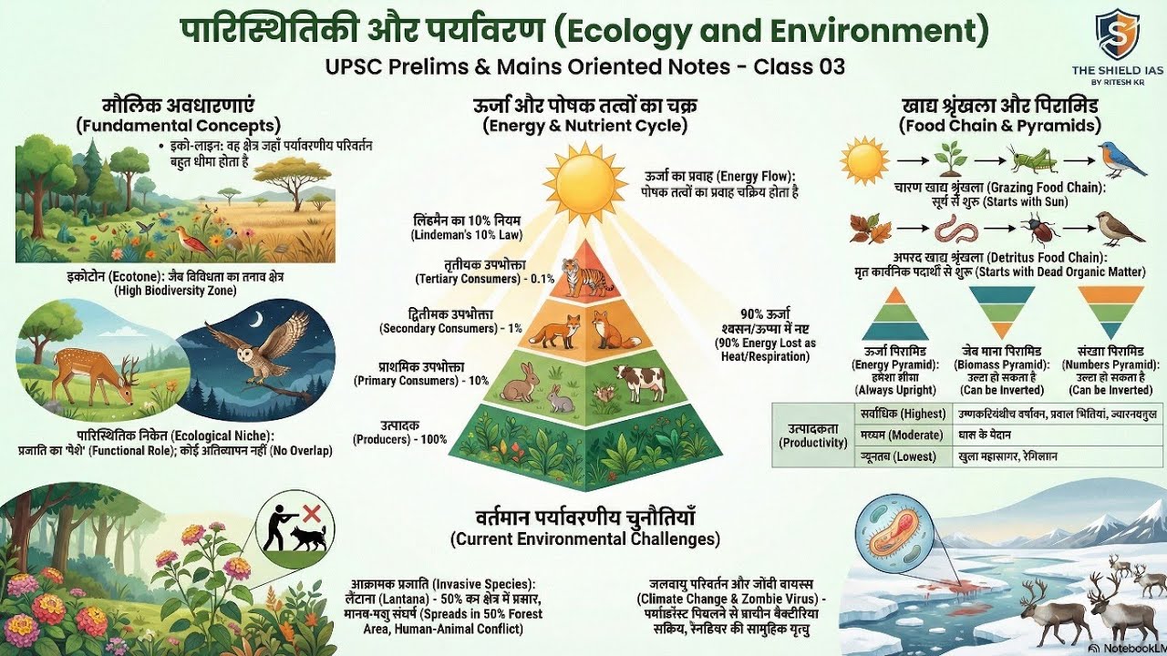 UPSC 2026 Ecology & Environment | Energy Flow, Food Chain, Ecotone, 10% Law | Prelims Mains Class 03