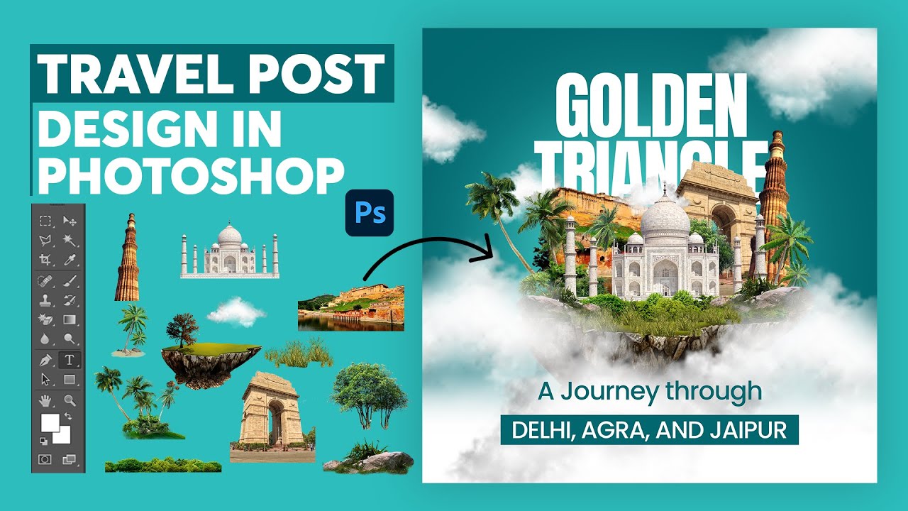 Travel social media post design in Photoshop | photo manipulation | Free PSD | #DeepakCreatives