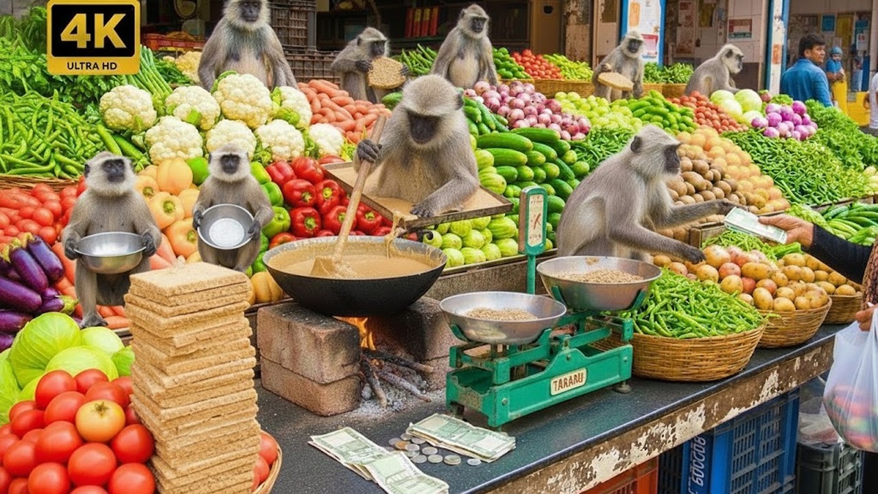 बंदर पारंपरिक करी पका रहे हैं | The monkeys are cooking traditional curry#06!