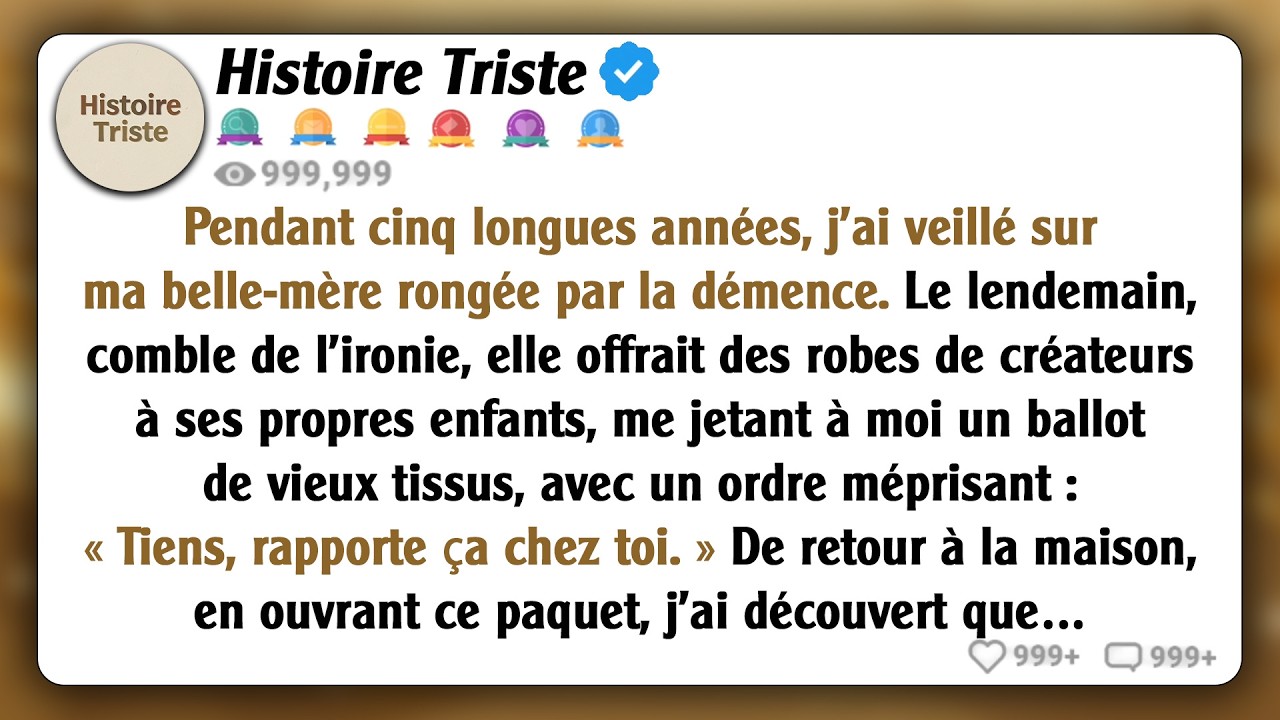 J'ai pris soin de ma belle-mère pendant 5 ans. À Noël, elle m'a jeté un chiffon en disant : 'Tiens..