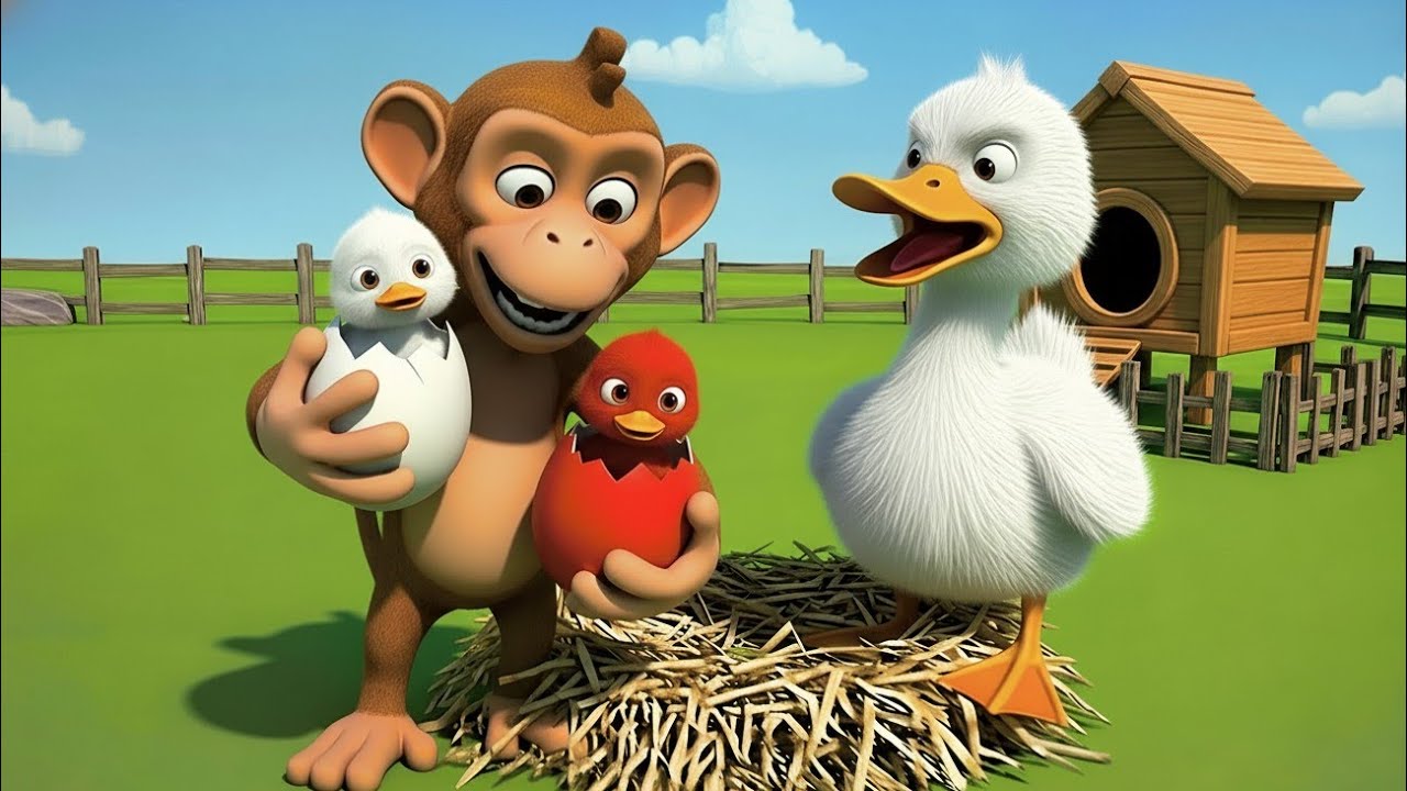Monkey Theif on Old MacDonald's Farm😱 | Steals Ducks Eggs🥚| Duckies crying