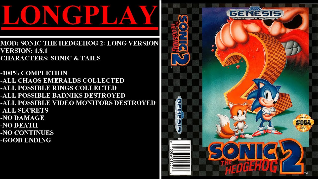 Sonic the Hedgehog 2: Long Version [v1.8.1] (MOD) - (Longplay - Sonic & Tails | 100% Completion)