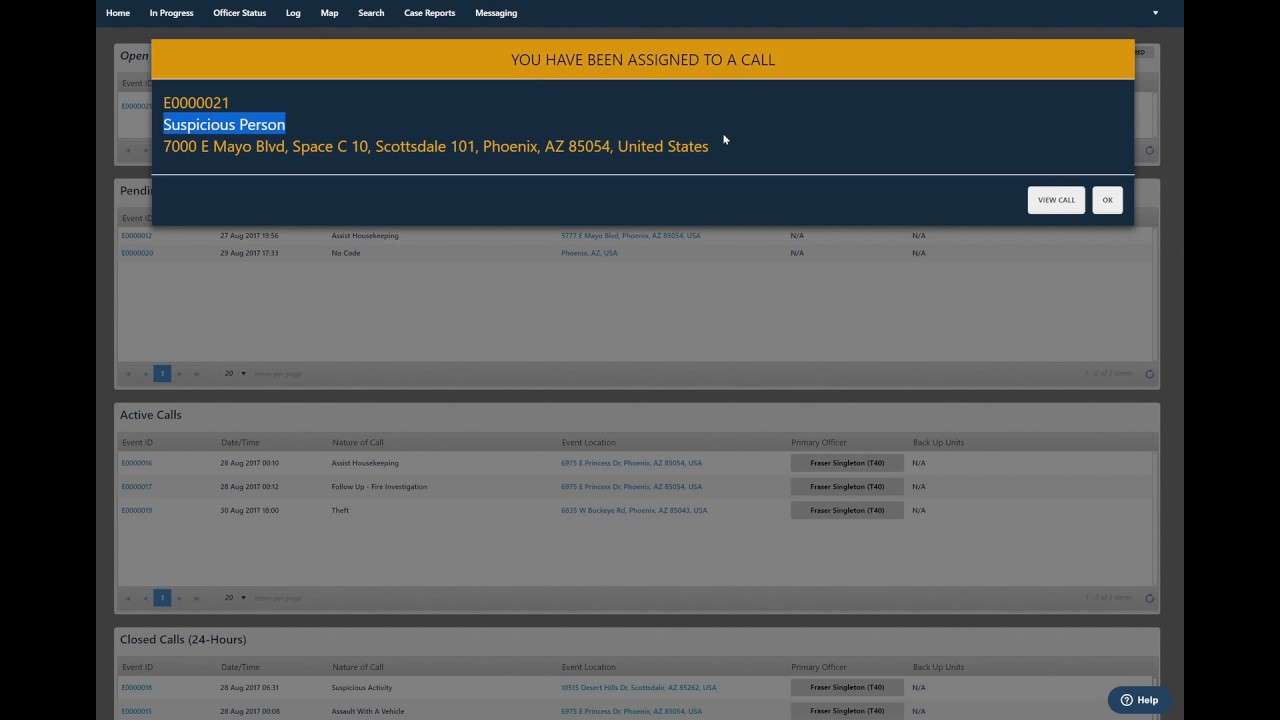 Security Patrol Officer - Notifications for assigned calls for service HD