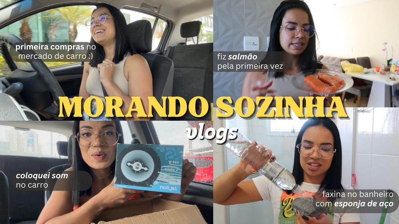 MORANDO SOZINHA VLOGS: coloquei som no carro + faxina no banheiro + vlog no mercado