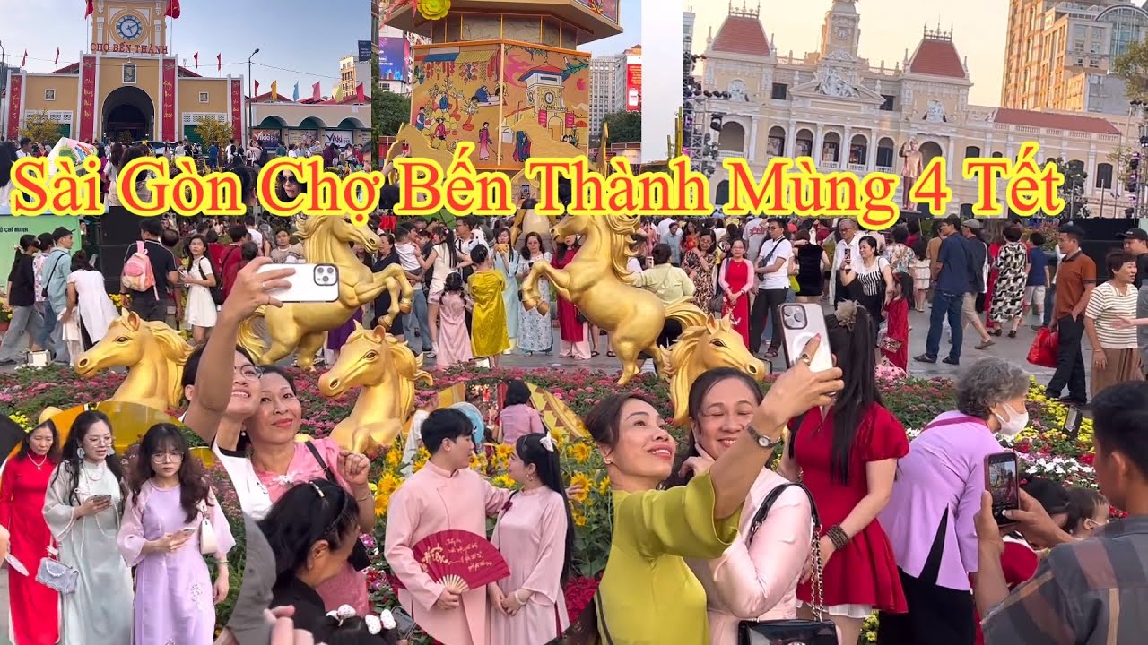 Sài Gòn Chợ Bến Thành Đường Hoa Nguyễn Huệ Mùng 4 Tết Cũng Phải Chen Lấn Chụp Hình…