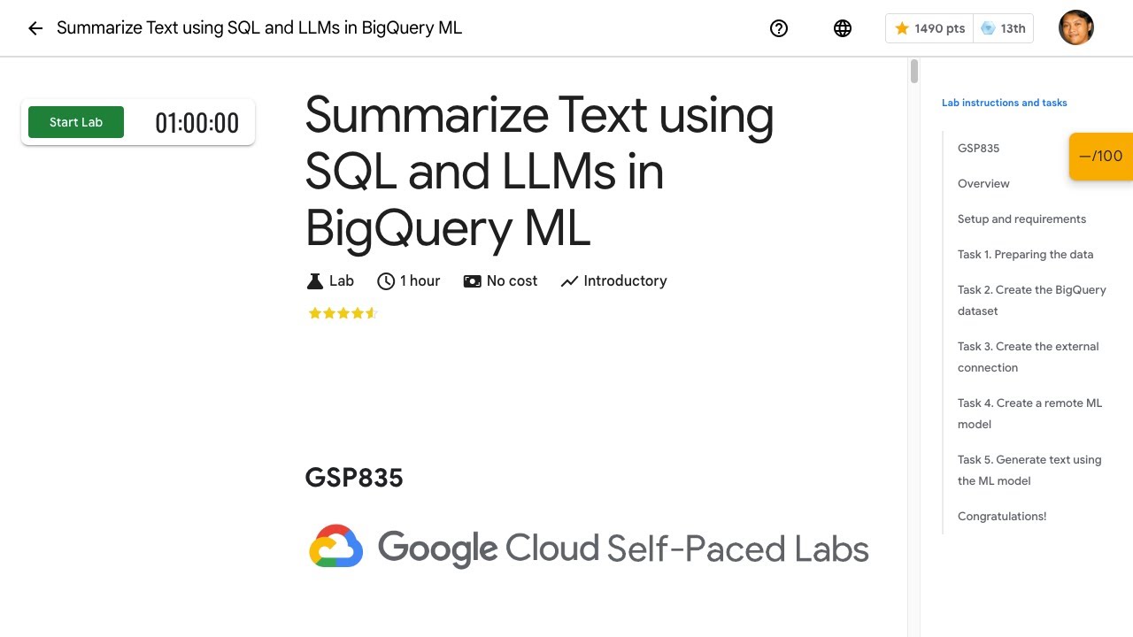 Summarize Text using SQL and LLMs in BigQuery ML GSP835