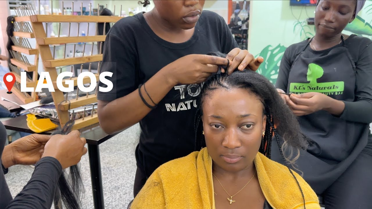 Watch me get braids in Nigeria | Come with me to a natural hair salon to get feed-in braids in Lagos