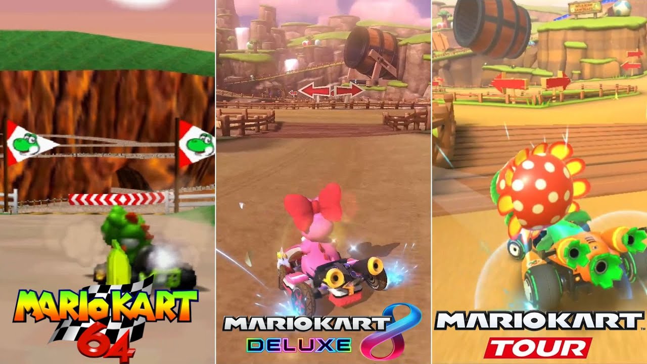 Evolution Of N64 Yoshi Valley Course In Mario Kart Games [1996-2023]