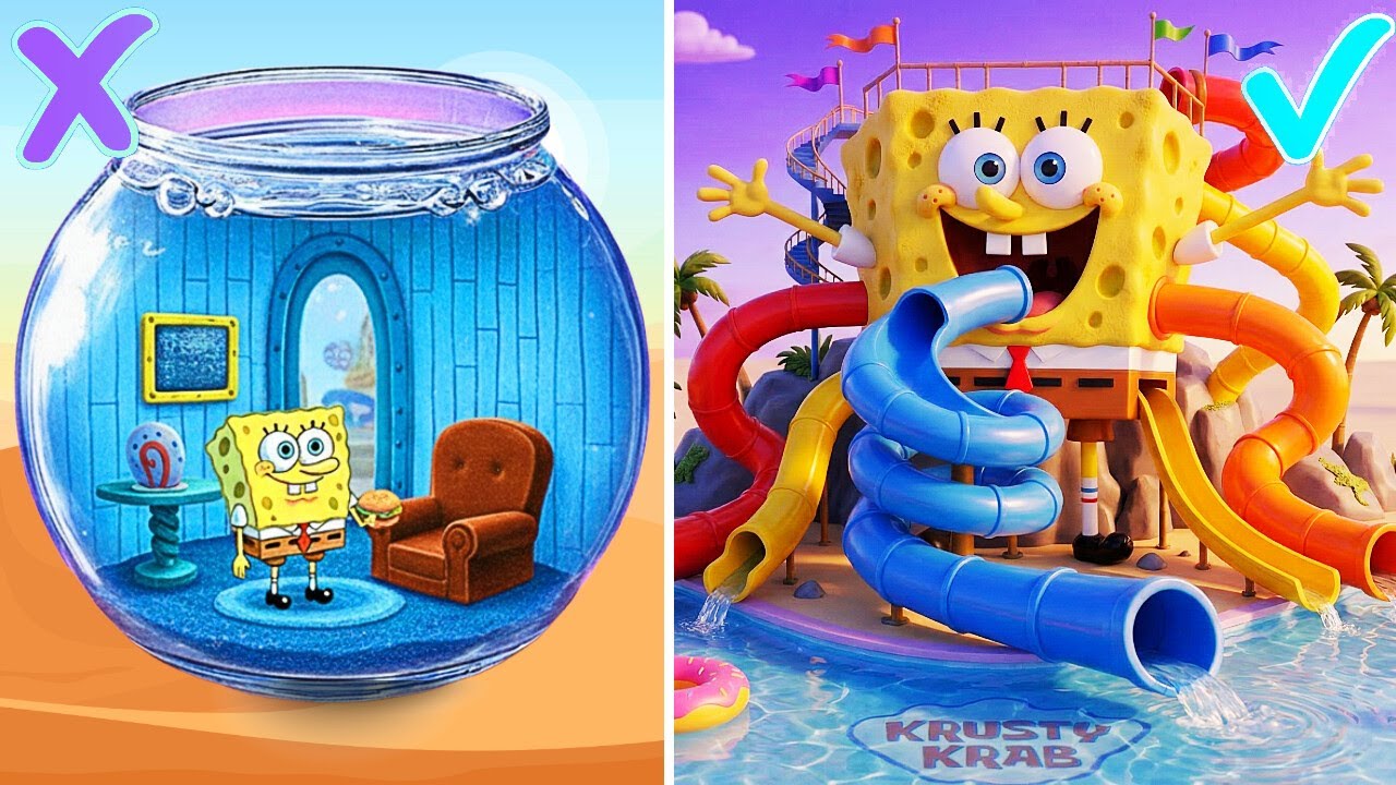 We Built a SpongeBob Water Slide! *DIY Gadgets & Cool Cardboard Waterpark*