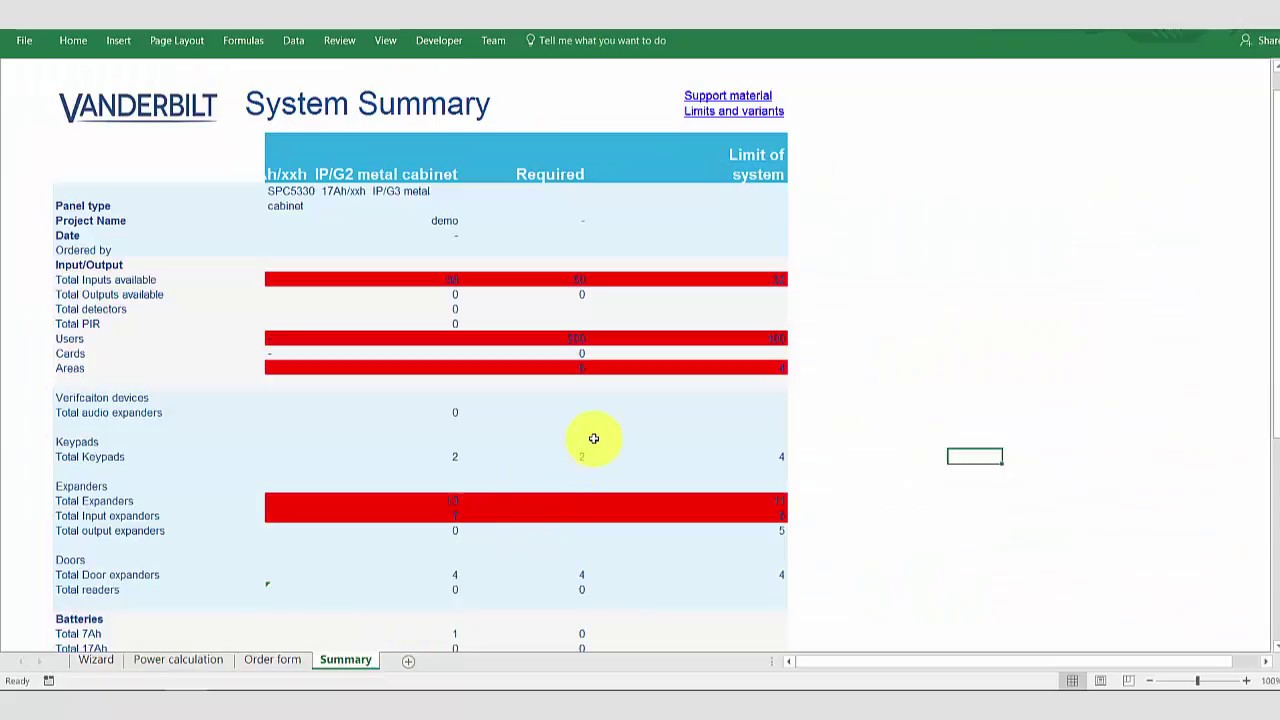 Vanderbilt SPC Calculator - intrusion access wizard