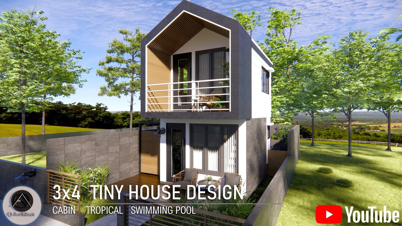 3x4m TINY HOUSE DESIGN, SMALL CABIN, MODERN TROPICAL HOUSE, Q Architect