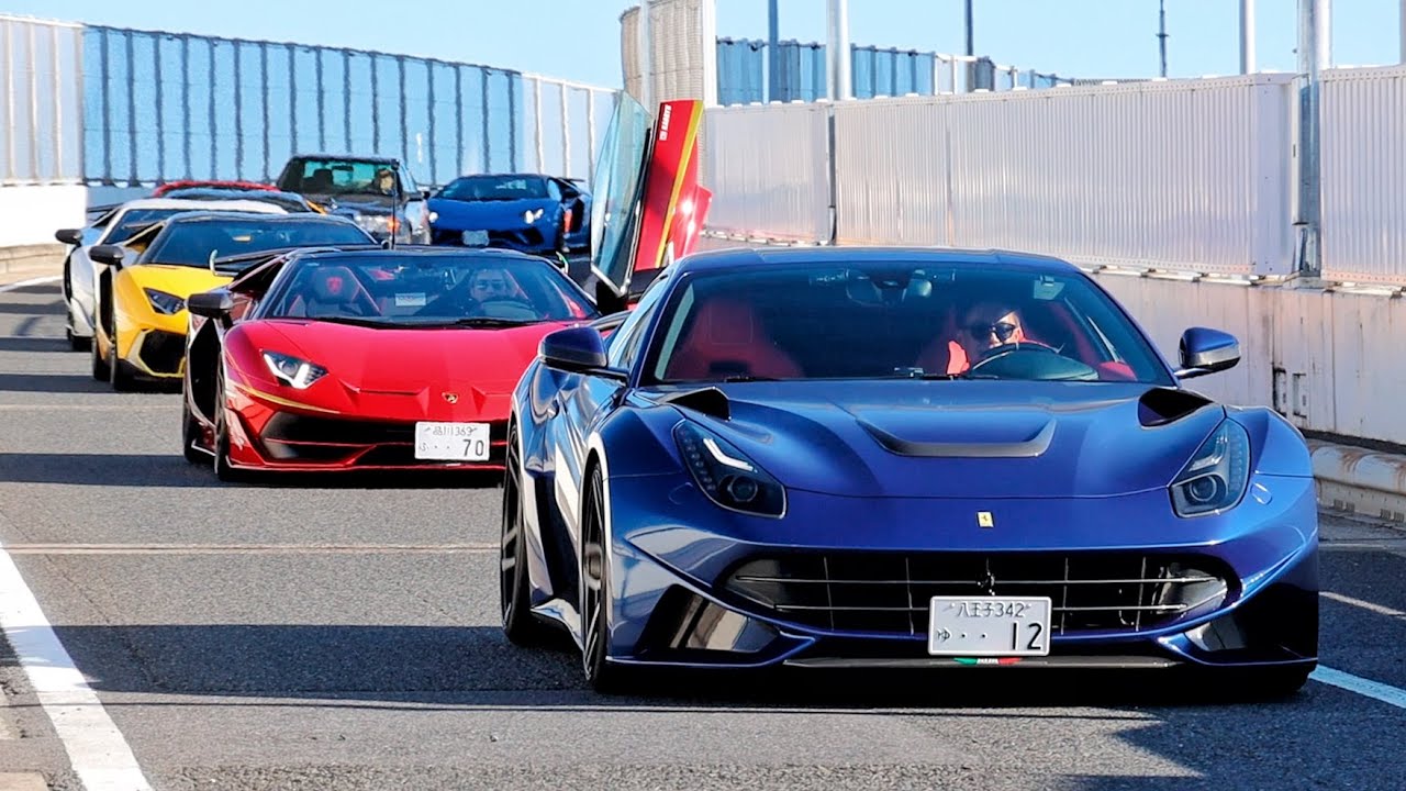 【年イチ熱い!!正月の大黒PA】出口で爆音加速!!大量のスーパーカーが集結し首都高に向け出発!!2023年/1080p60fps/New year supercars sound in Japan!!