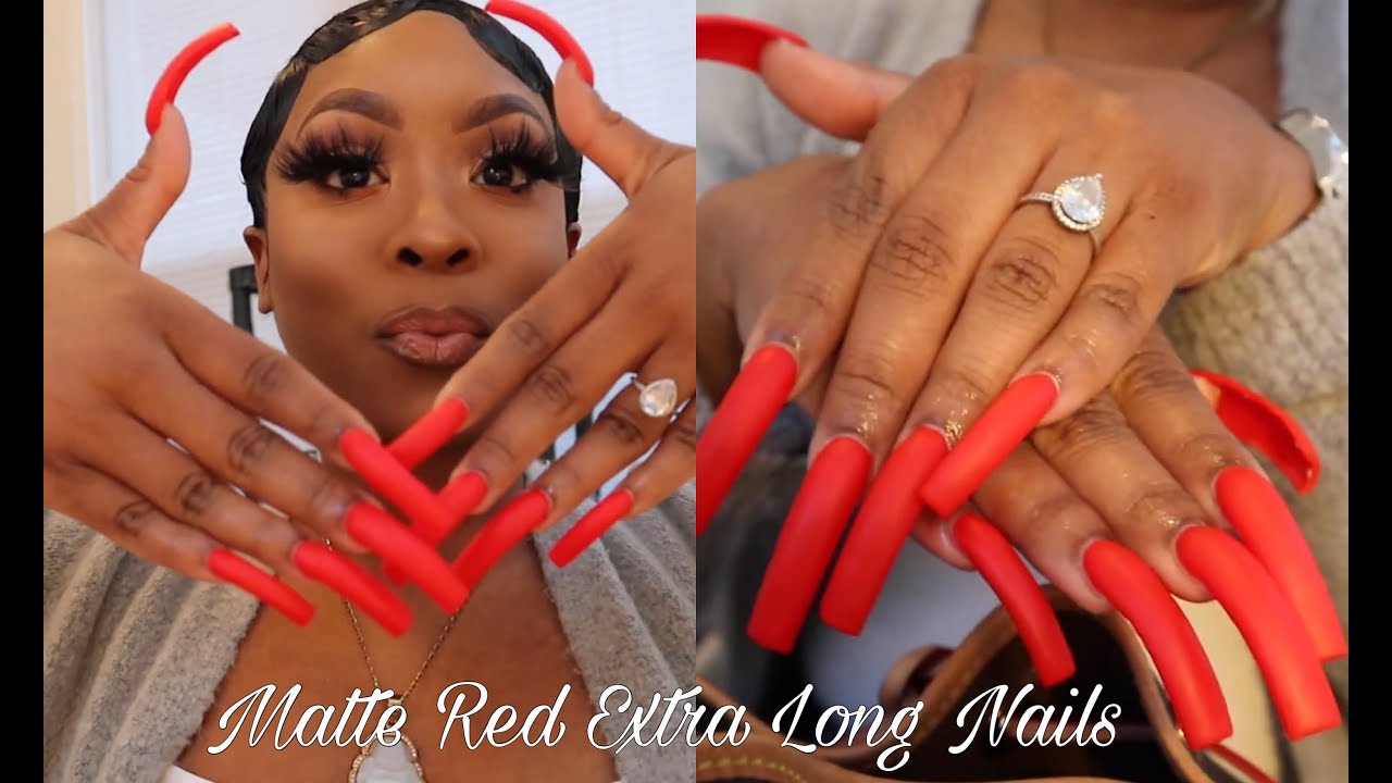 Nail Vlog | Watch Me Get My EXTRA Long Nails Done | RED MATTE SET❤️‼️