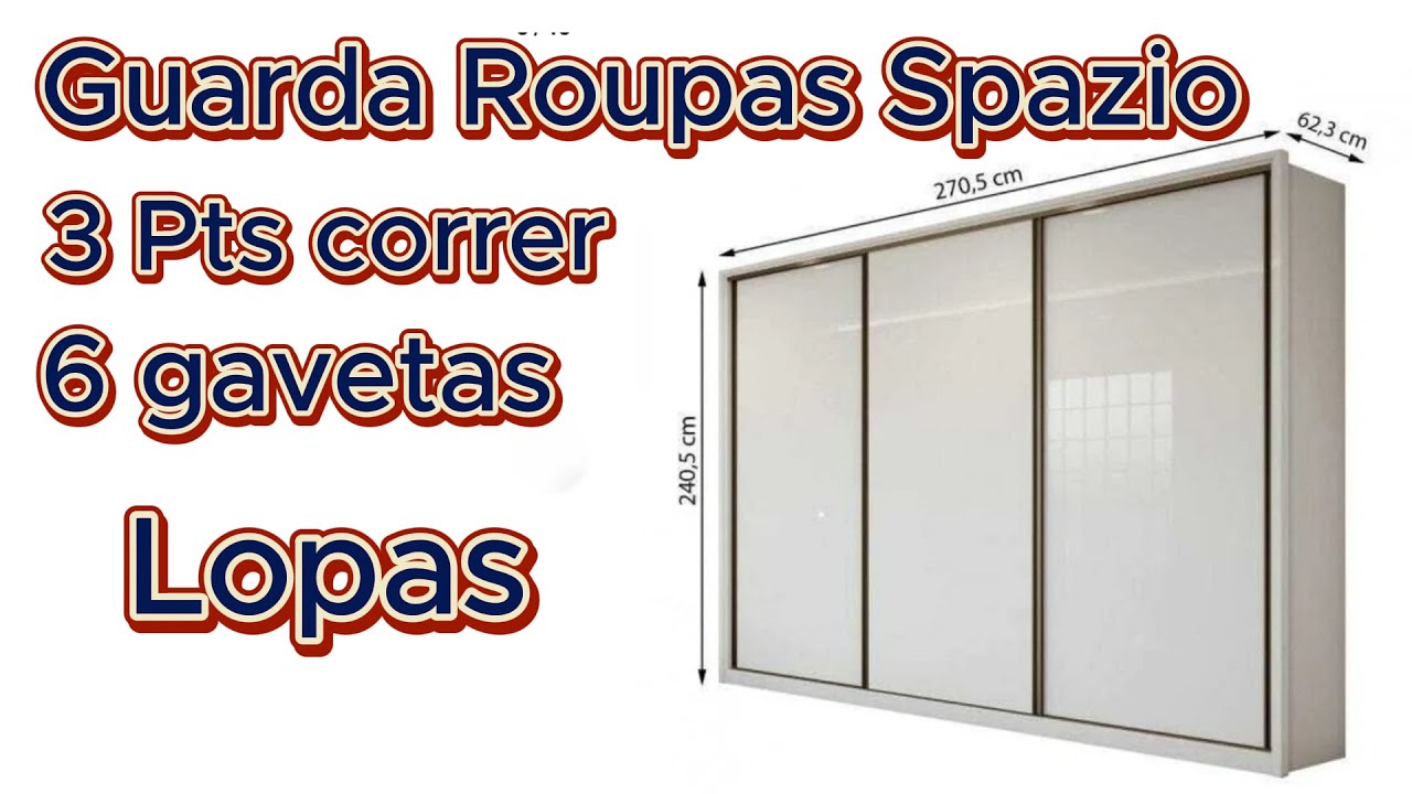 Guarda Roupa Spazio 3 Portas de Correr 6 Gavetas Lopas#montagem #guardaroupas #riograndedosul