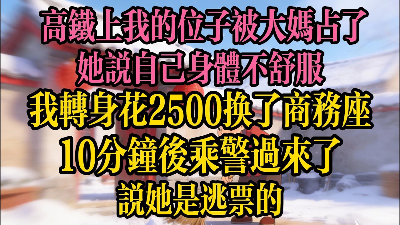 高鐵上我的位子被大媽占了，她說自己身體不舒服，我轉身花2500換了商務座，10分鐘後乘警過來了，說她是逃票的