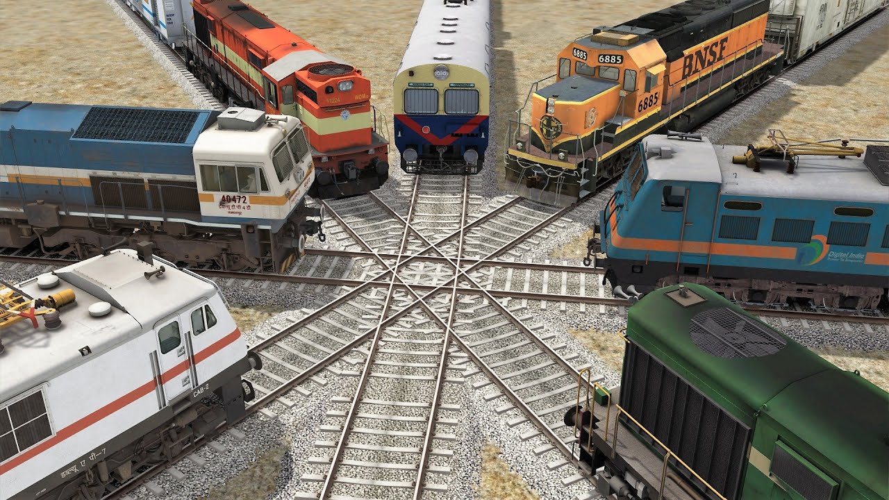 7 Trains on Diamond Crossing : Crossing Each other 