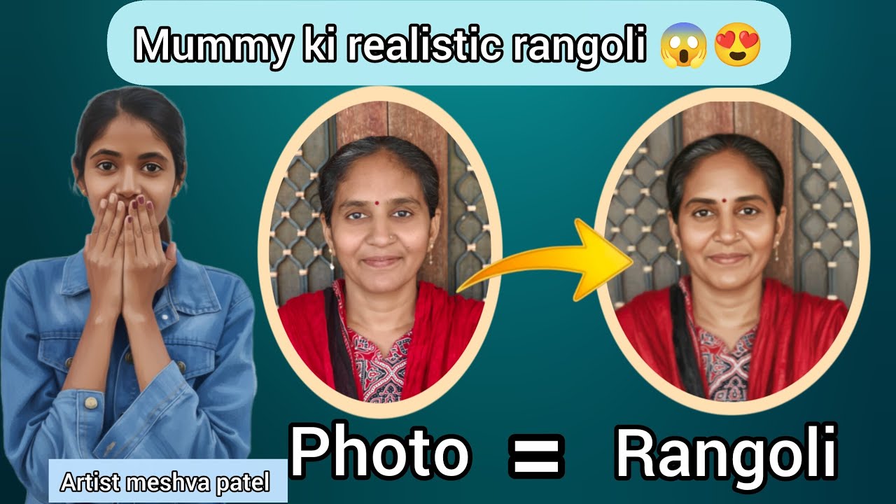 Mummy ki realistic rangoli 🔥😍 full video😱#artistmeshva #villageartist #viral #trending 