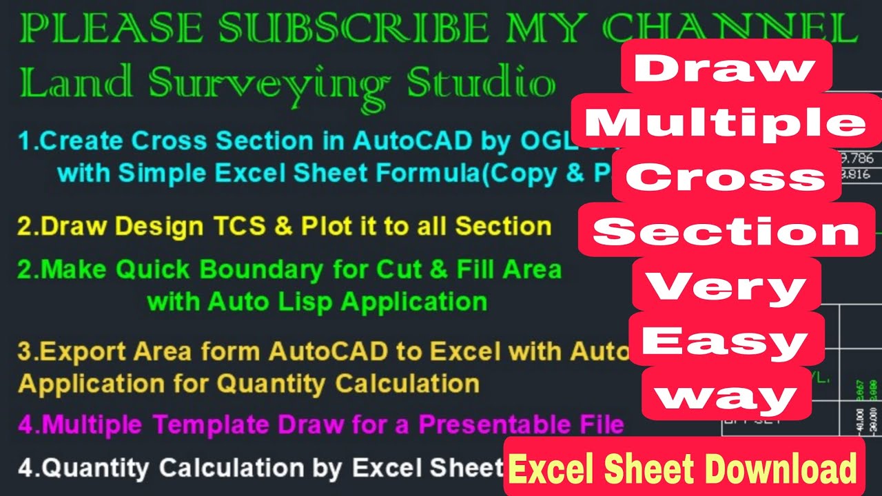 Multiple Cross Section Draw | Quantity Calculation by Excel sheet and lisp file #crosssection