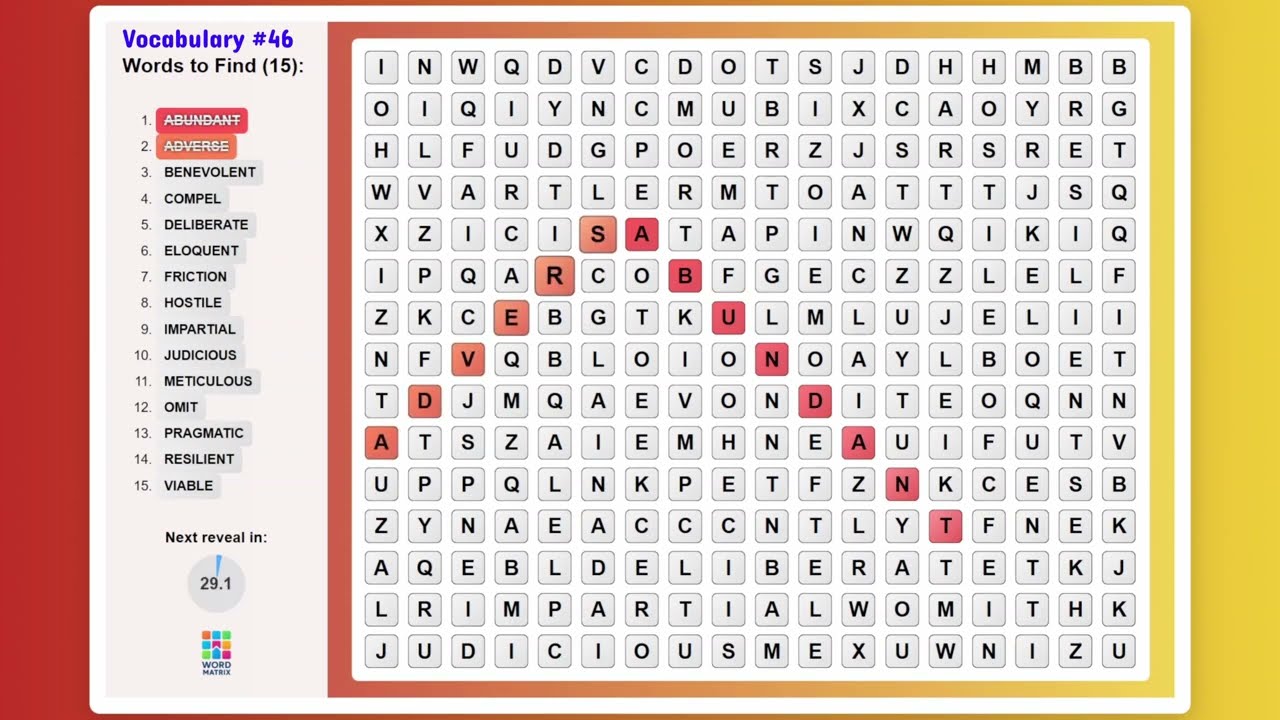 Word Search Game Challenge 46: Can You Find All 15 Before I Do? - Word Matrix