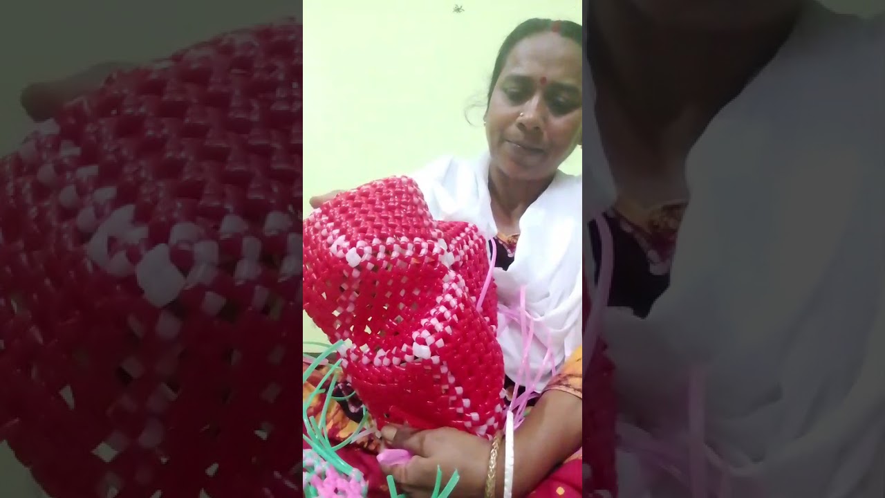 How to make basket for puja with plastic wire|tutorial|Handcraft with me|